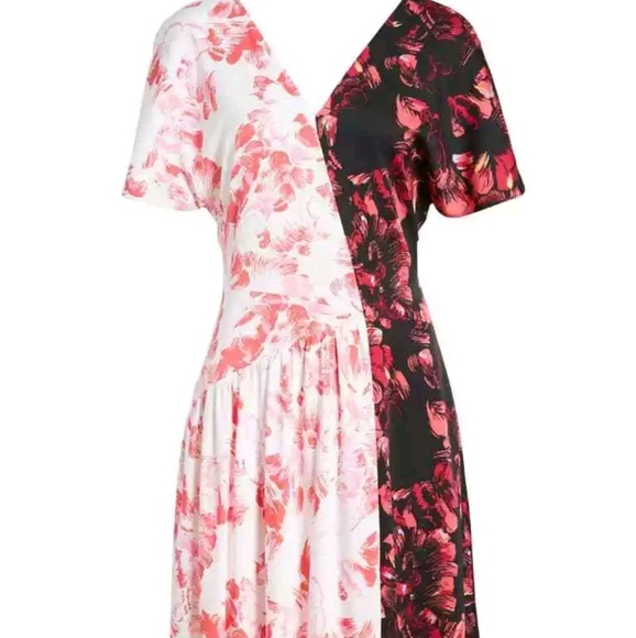 Asymmetrical Dual Floral Print Silk Dress - Picture 3 of 8